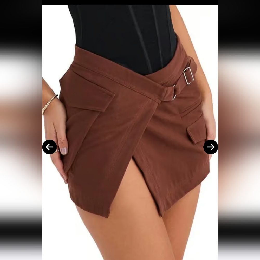 New Without Tag MISTRESS ROCKS Utility Brown Cotton Mini Skirt Size Large